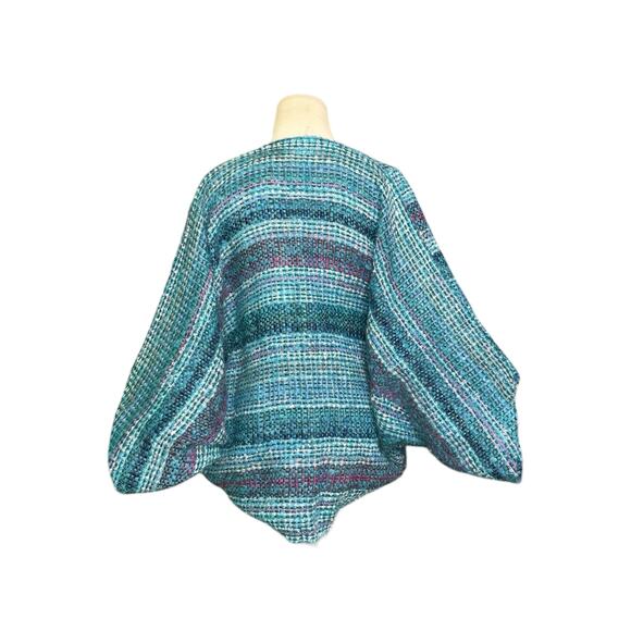 NESSA WARNER teal Handwoven Wool Open front Shrug Sweater Jacket One Size - Picture 2 of 16